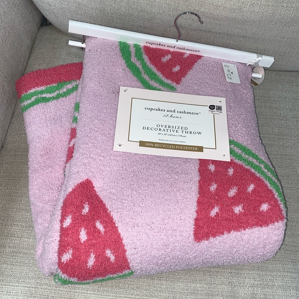 Cupcakes Cashmere Oversized Knitted Soft Throw Blanket Pink Watermelon Slices